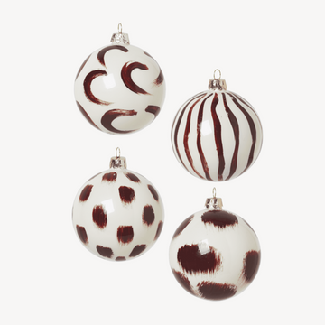 ferm LIVING Christmas Glass Ornament - Set of 4-Red Brown